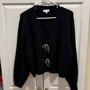 A Loves A Black Cardigan with Crystal Tie Accents